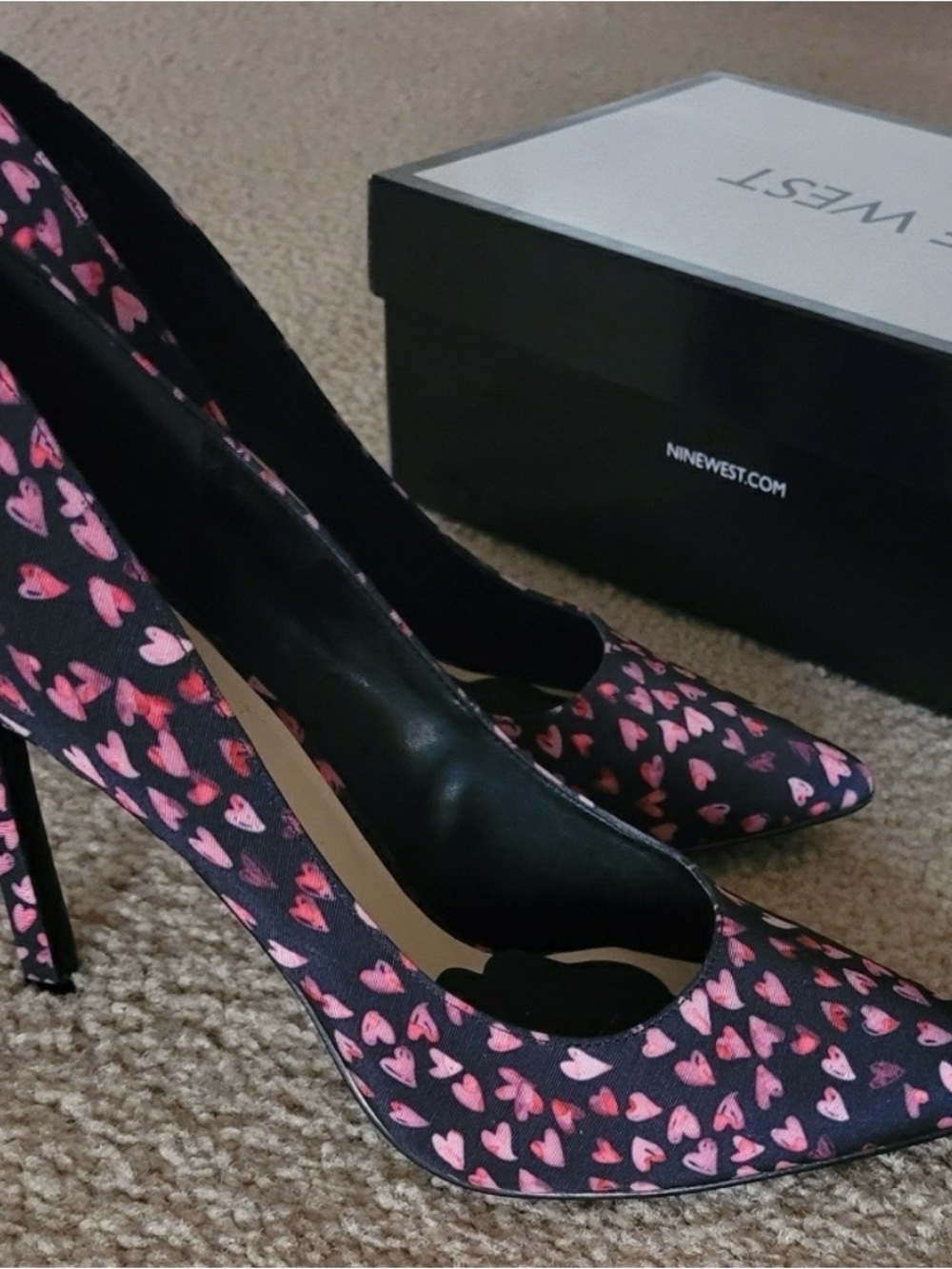 Nine West Black Pumps with Pink Heart Print